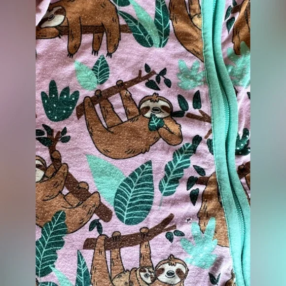 Little Sleepies Pink Sleepy Sloth Bamboo Zippy Pajamas Size 3-6M - Picture 8 of 12